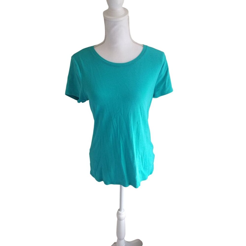 Faded Glory Womens L/G (12-14) Turquoise Scoop Neck T-Shirt 97% Cotton 3% Spande